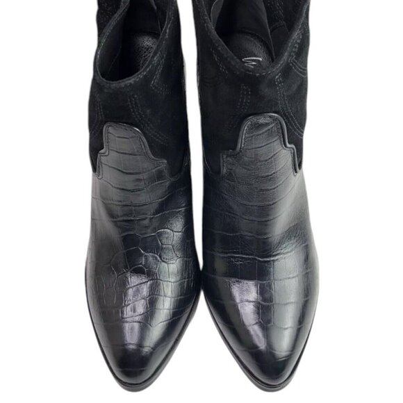 Matisse X Understated Black Leather Boot Done N Dusted Suede Pointy Toe Western - Picture 6 of 10